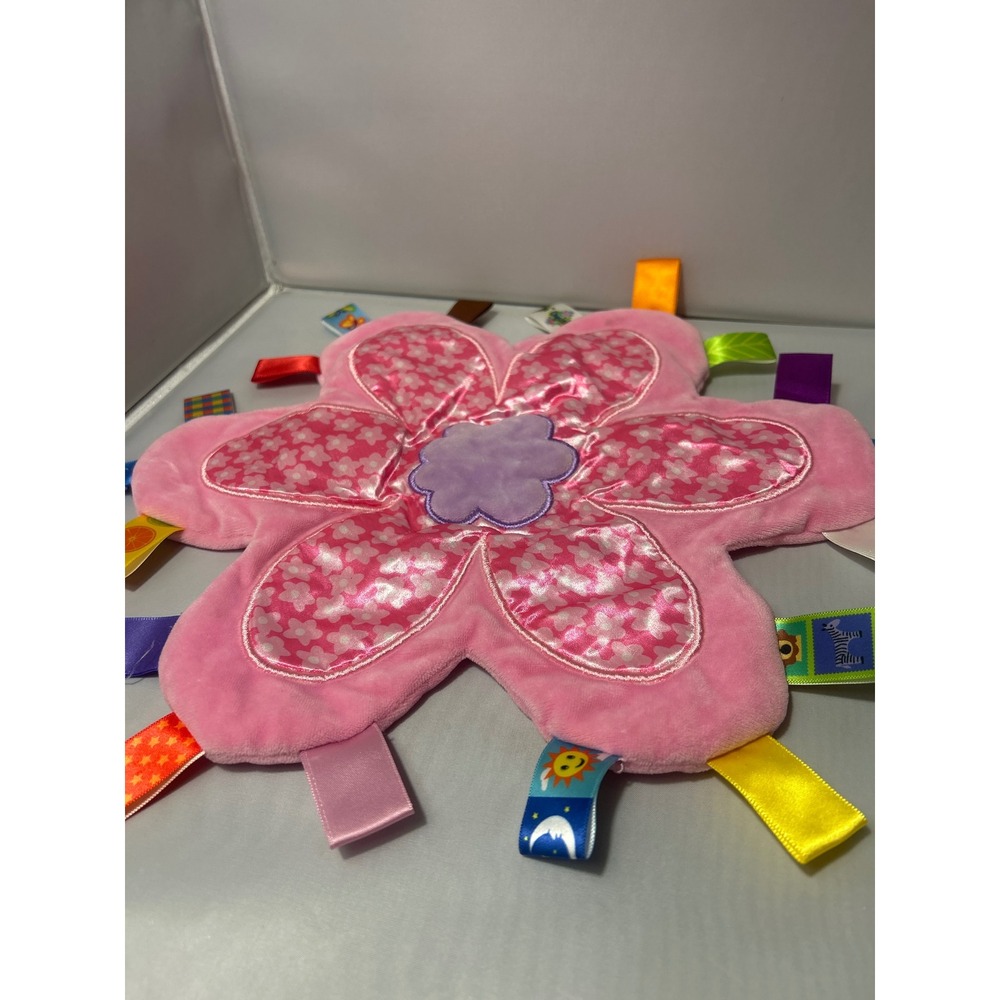 Taggies Pink Flower Baby Security Blanket Lovey Plush Sensory Ribbon Toy Pink